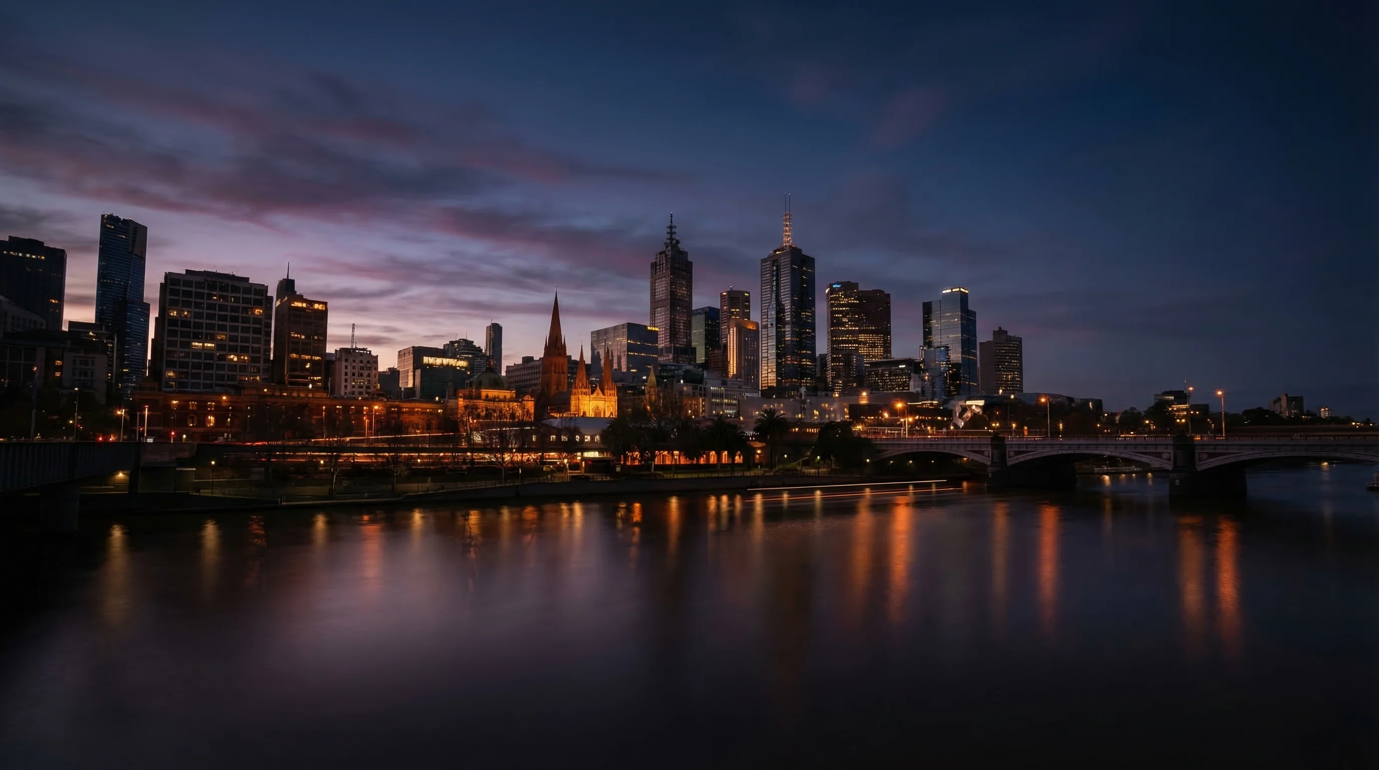 Melbourne skyline at twilight