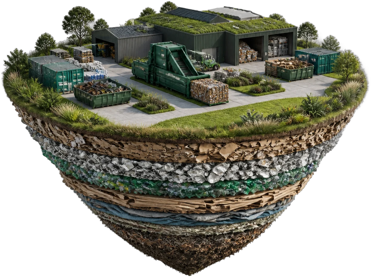 Illustrated recovery facility and material layers