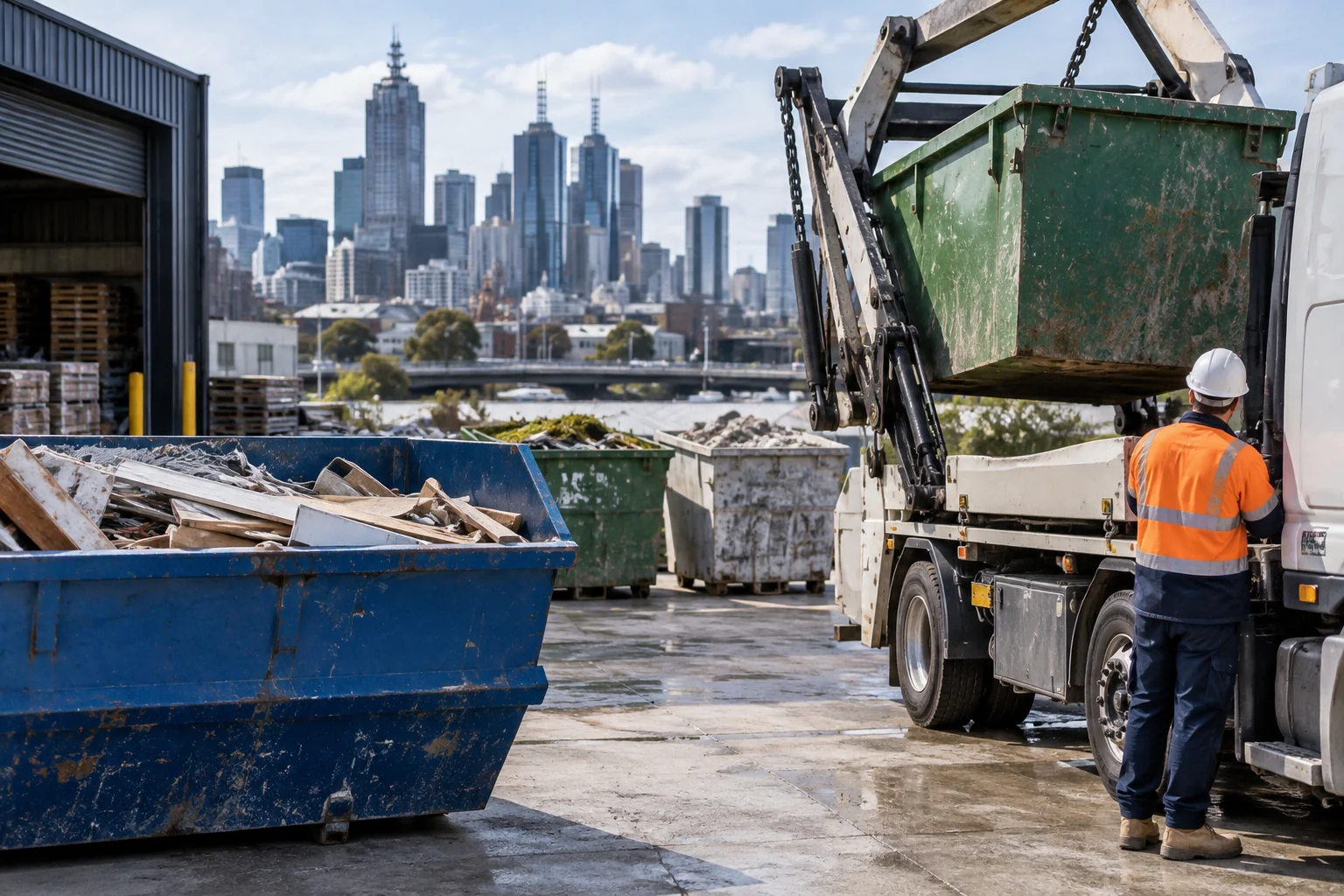 Illustrative scene for Commercial Skip & Front-Lift Bin Hire in Melbourne: Sizing, Lift Types and Cost Drivers