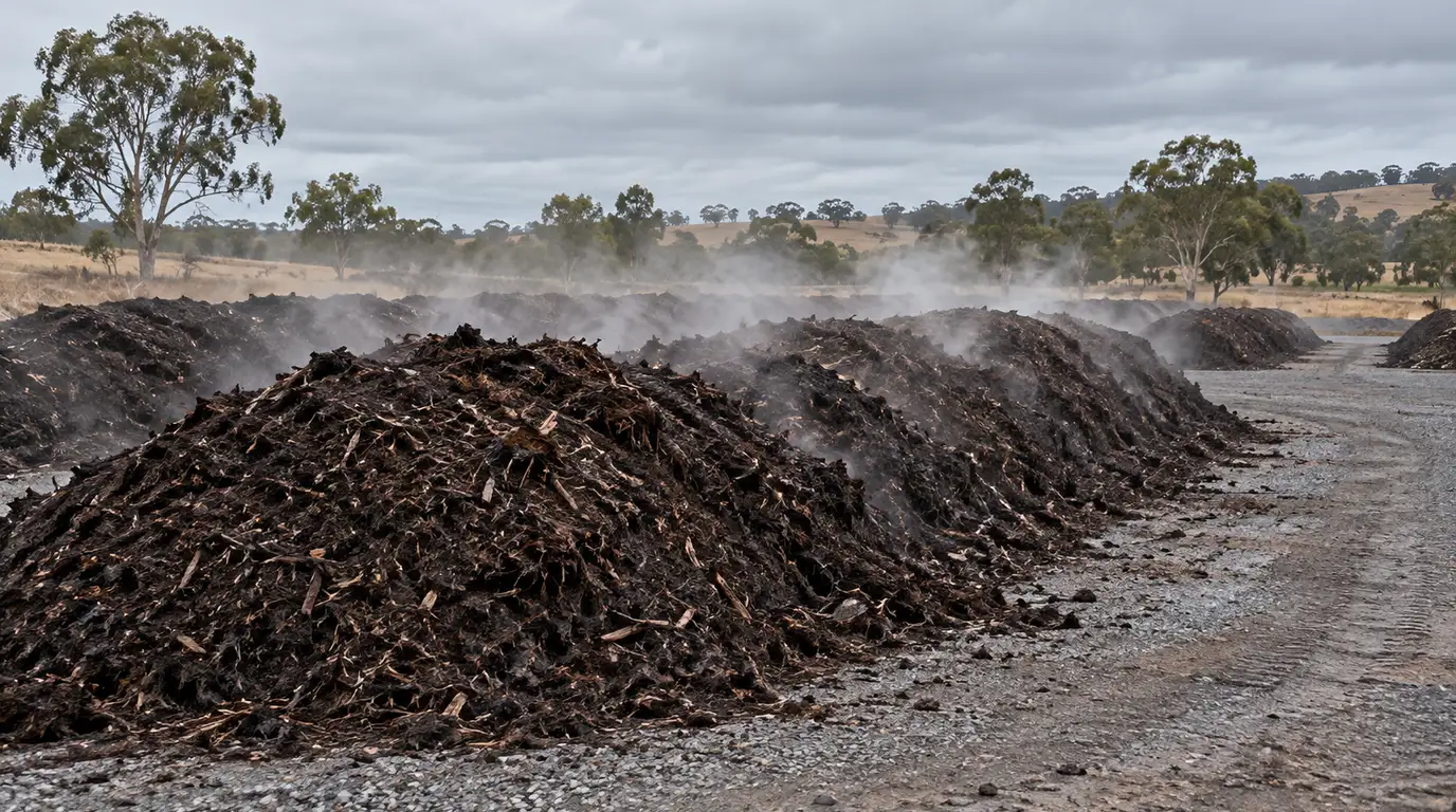 Illustrative compost windrows on an open gravel pad