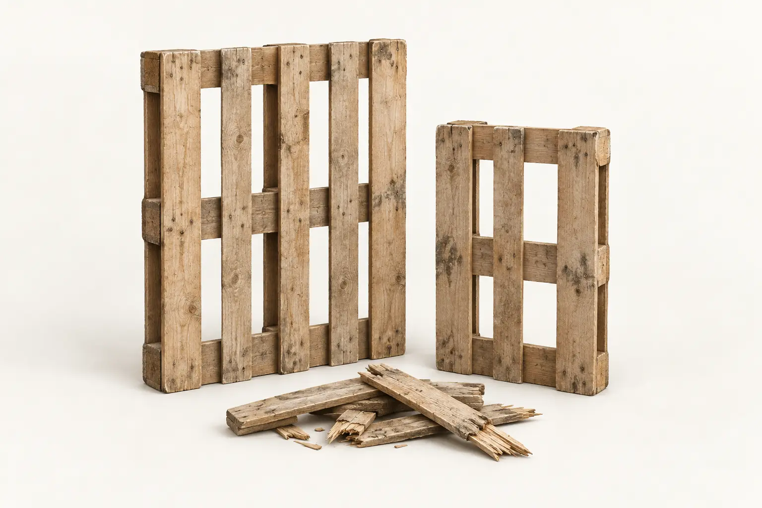 Illustrative two pallets beside broken boards
