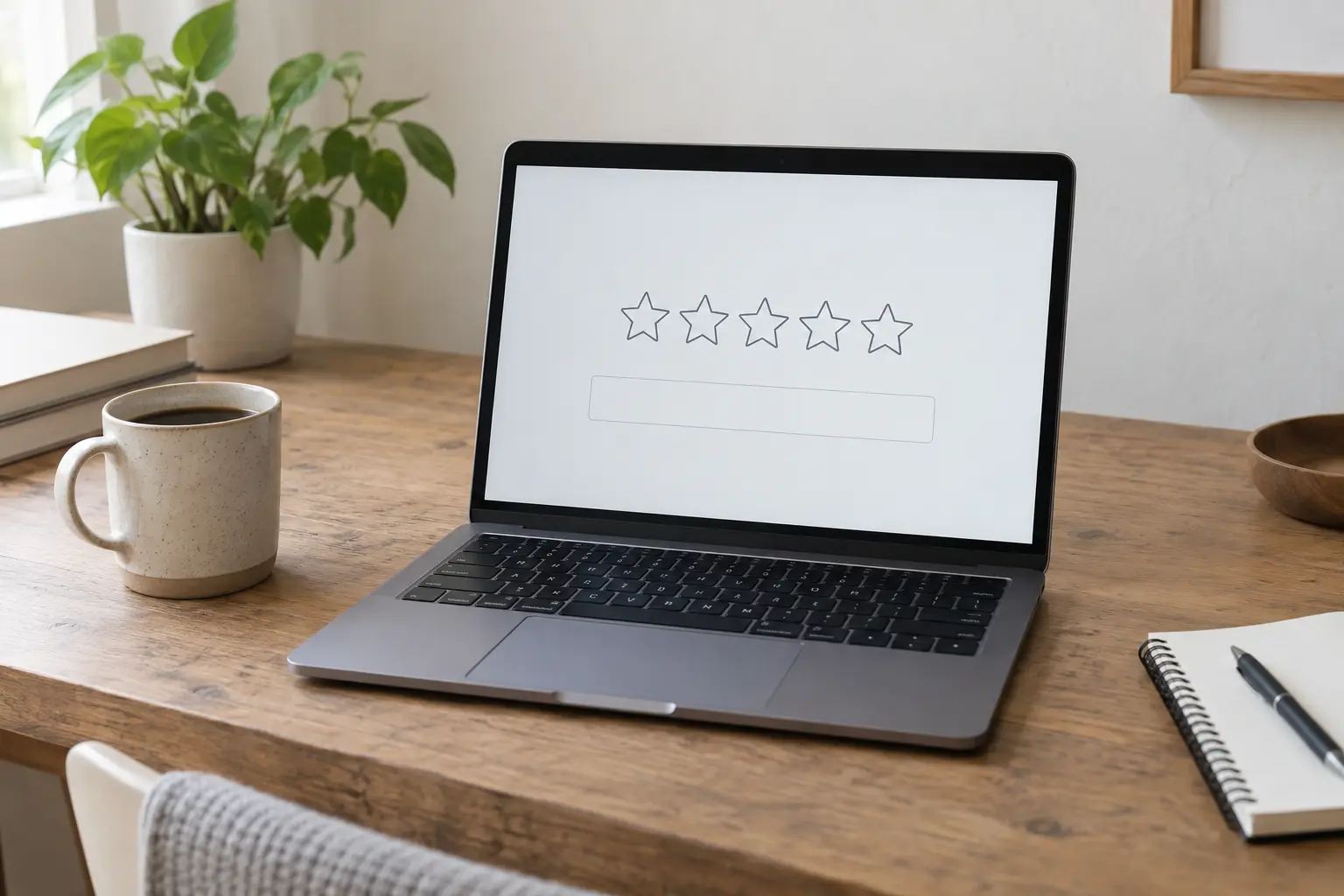 Illustrative laptop screen showing five outlined stars